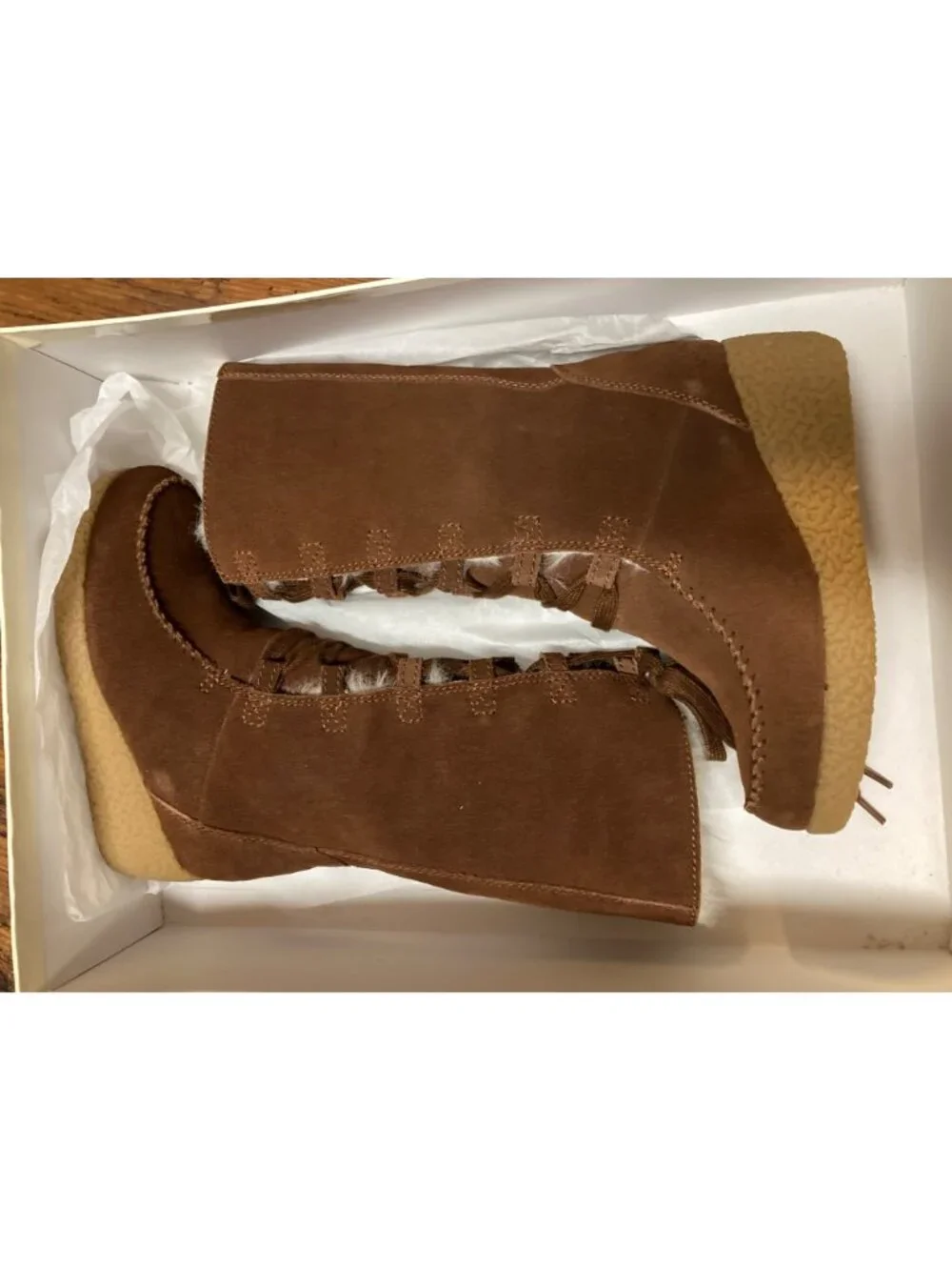 Michael Kors Miss Vanessa Brown Lace-Up Suede Wedge Boots Size 1M New In Box
